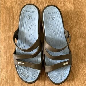 Crocs Sandals Women's Size 11 Patricia Wedge Strappy‎ Slides Blue/Gray Slip On